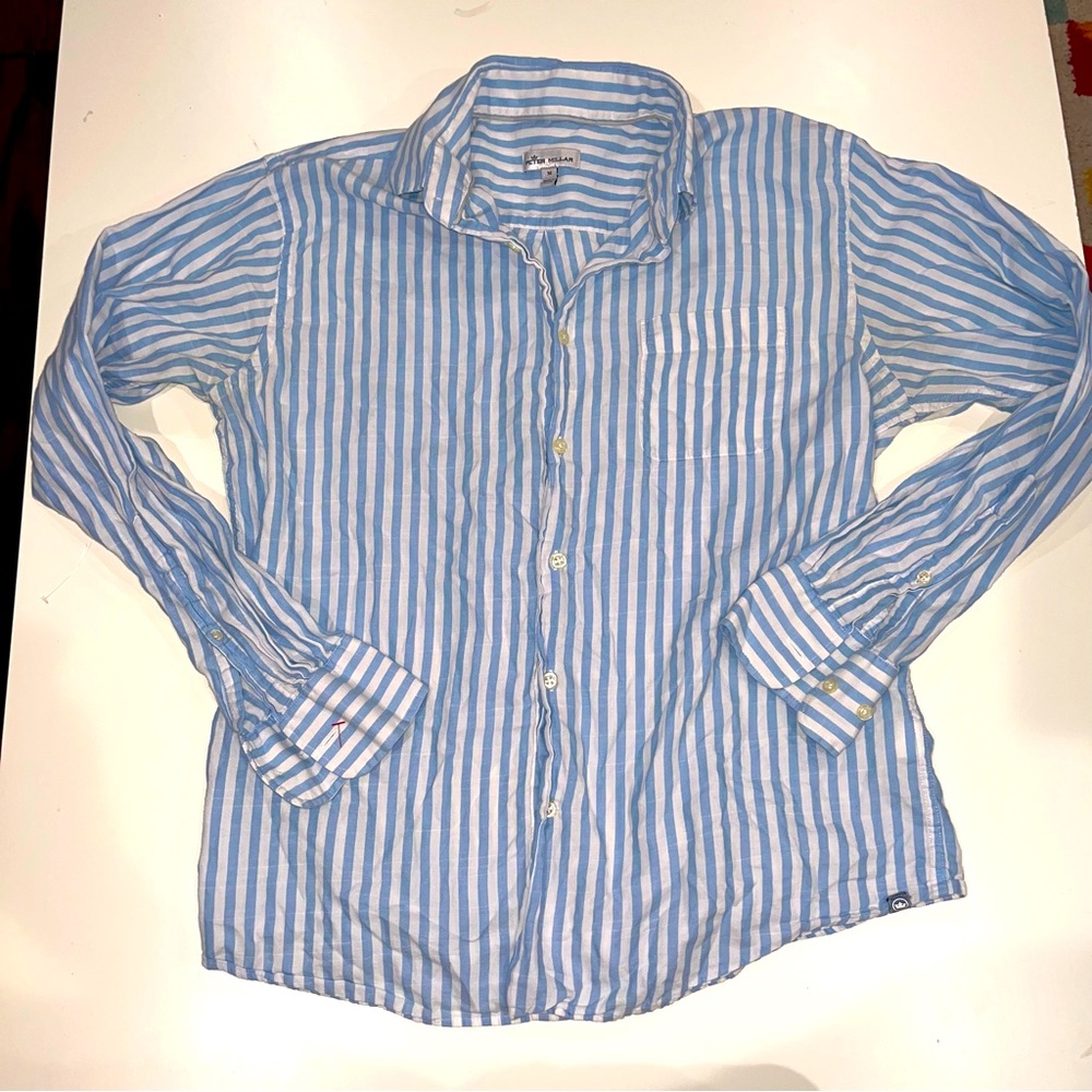 Peter Millar - Blue and White Striped Button-Up Shirt